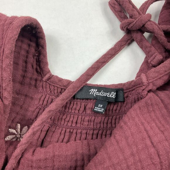 Madewell Embroidered Lightspun Peplum Top Maroon Open Back Floral Boho Shirt 2X - Picture 7 of 10